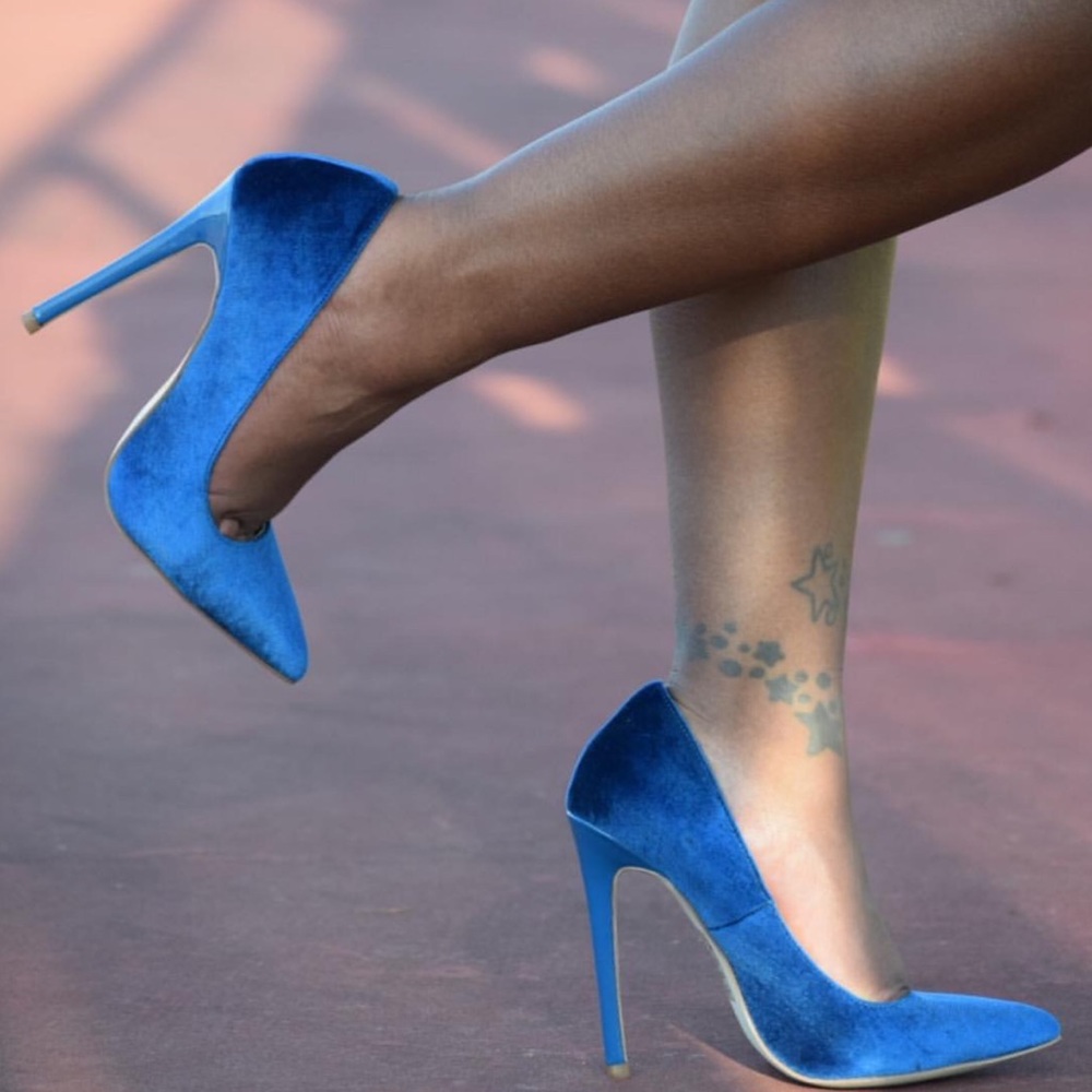 Blue Faux Suede Pumps